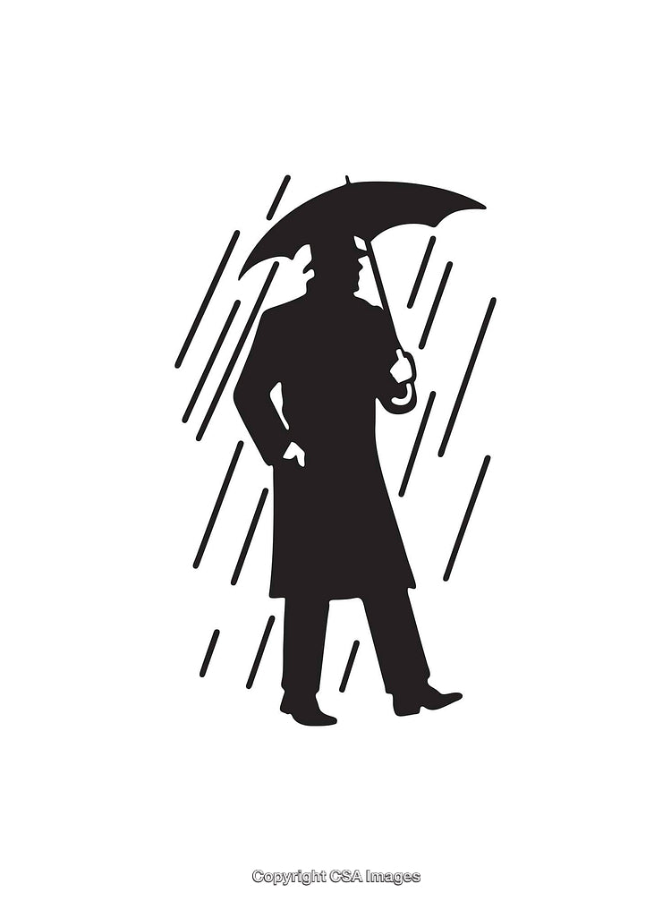 Silhouette of a Man Holding an Umbrella in the Rain