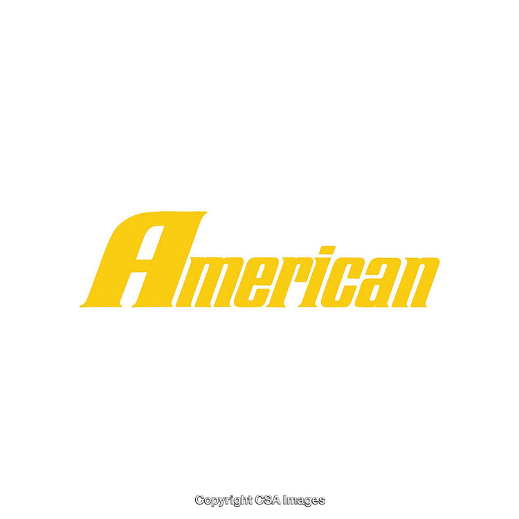 Yellow American Text Graphic on a Clean White Background