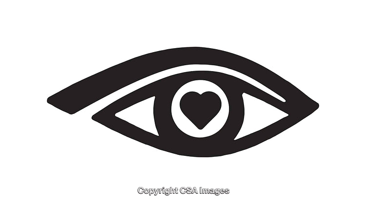 Minimalist Eye Icon with Heart Symbol Inside in Black and White