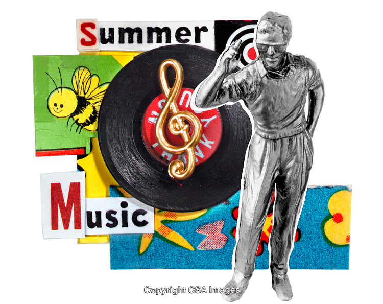 Colorful Collage Featuring Music Motifs and Decorative Elements