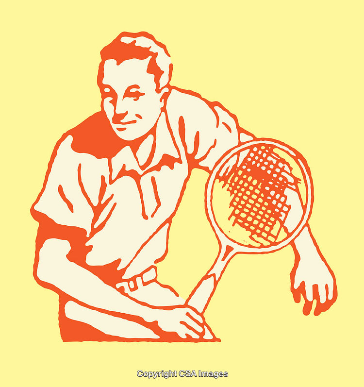 Vintage Illustration of a Tennis Player Holding a Tennis Racket