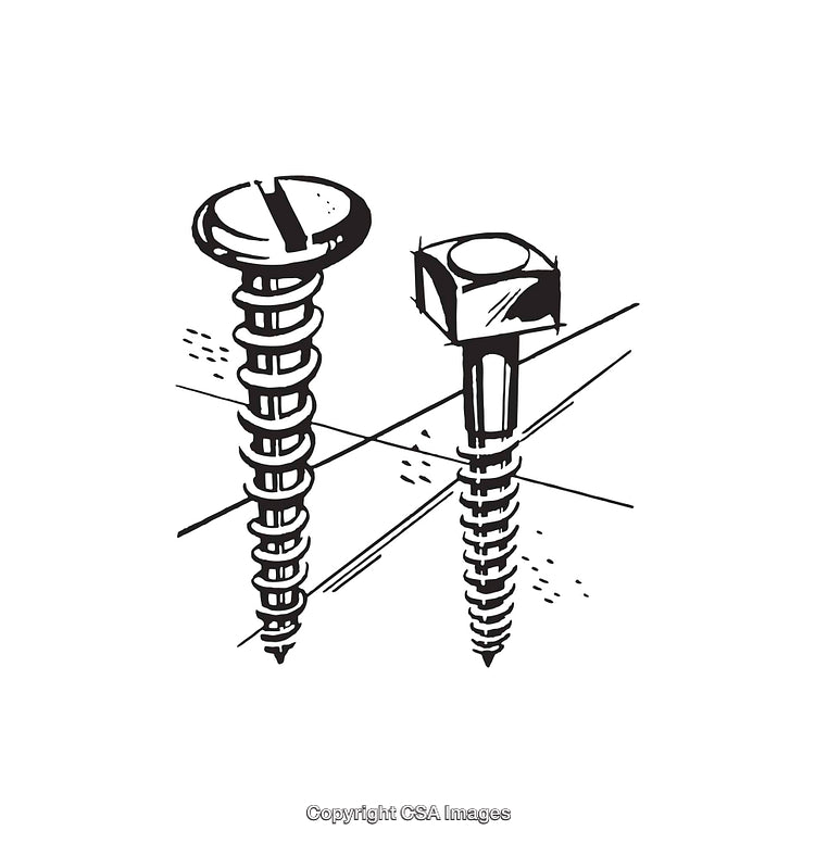 Black and White Line Art Illustration of Screws and Simplistic Engineering