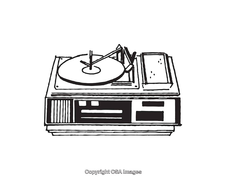 Vintage Record Player Illustration in Retro Line Art Style
