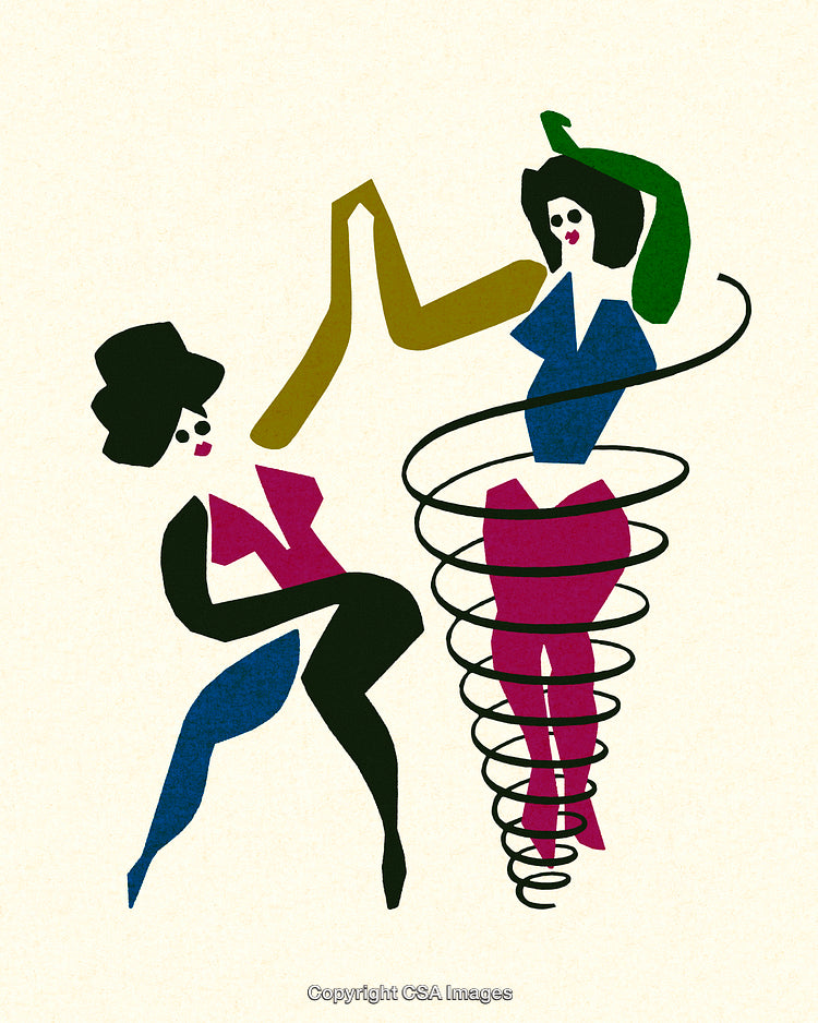 Colorful Abstract Figures Dancing with Spiraling Motion and Minimalist Design