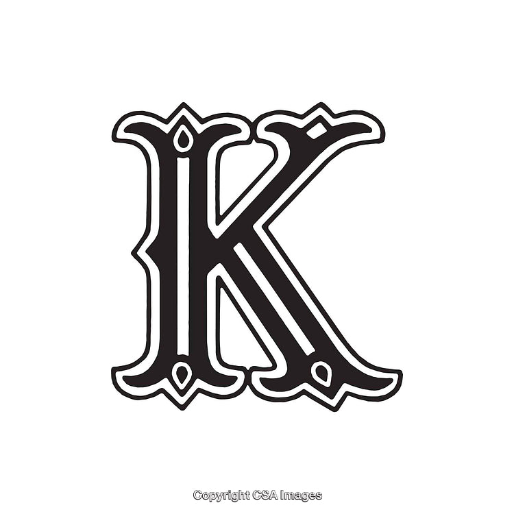 Ornate Letter K in Vintage Decorative Style on White Background