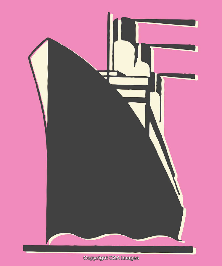 Bold Graphic Illustration of Ship Silhouette on Vibrant Pink Background