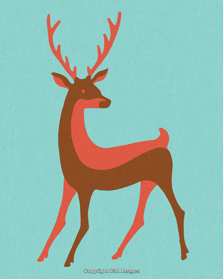 Retro Stylized Illustration of a Deer with Vibrant Colors and Patterns