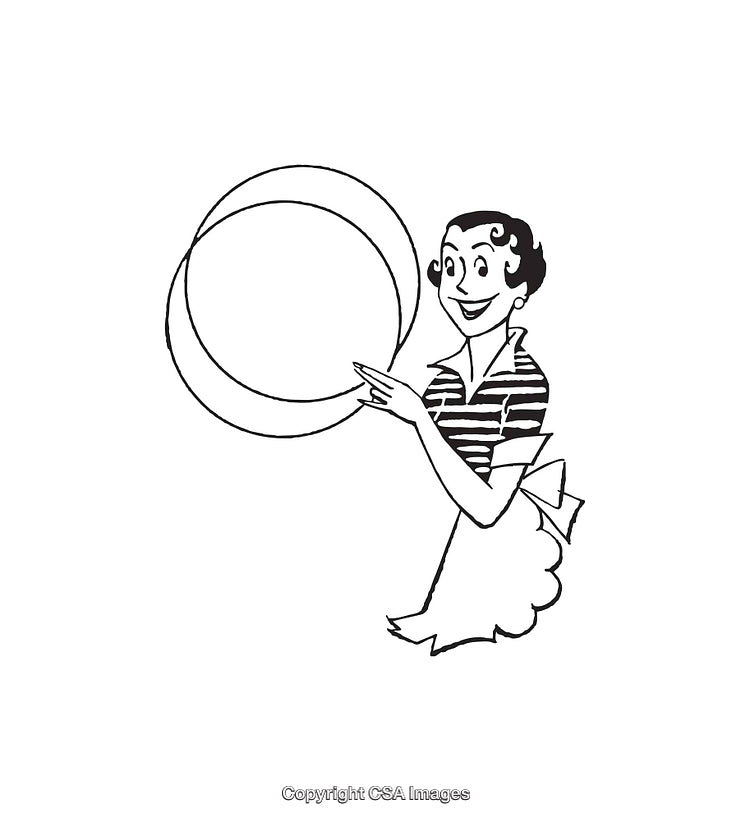 Retro Styled Black and White Line Art Illustration of a Smiling Woman
