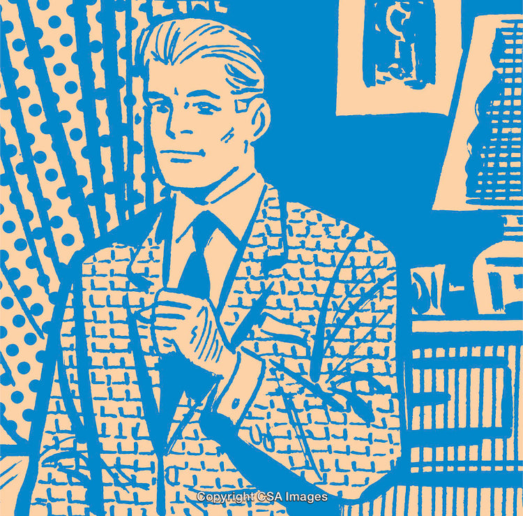 Abstract Retro Illustration of a Confident Businessman in a Vintage Setting