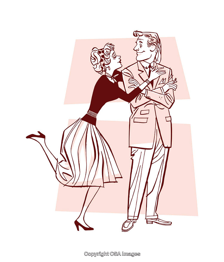 Retro Style Cartoon Couple in Romantic and Playful Scene