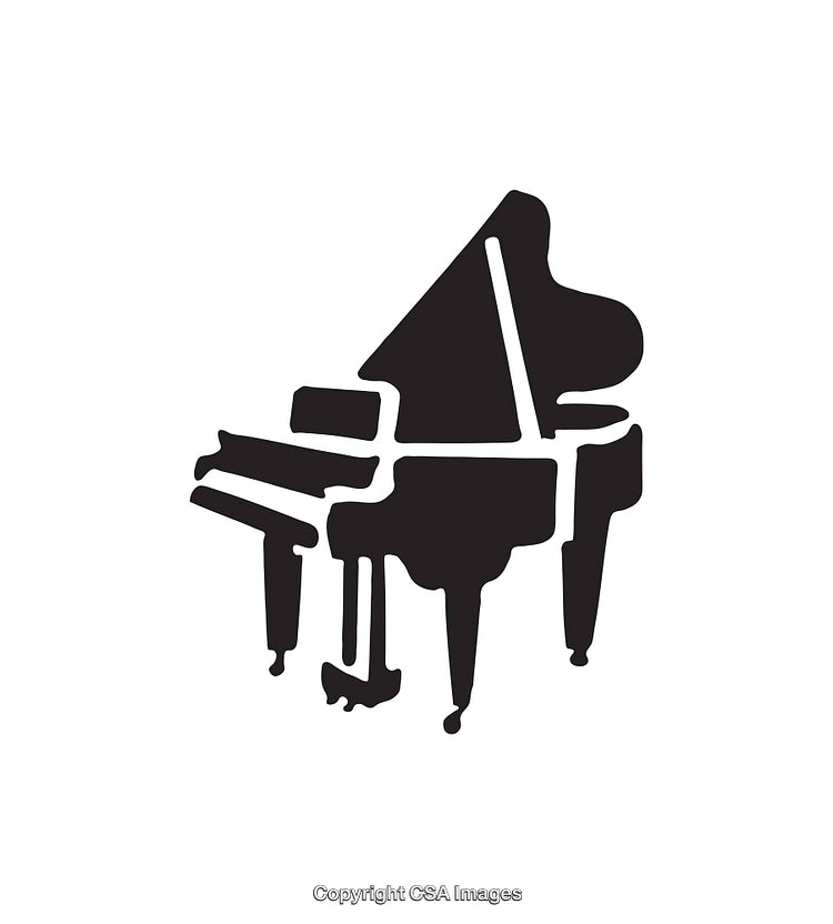 Black and White Line Art of a Grand Piano Illustration