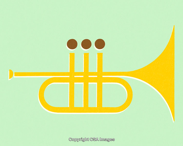 Stylized Abstract Illustration of Yellow Trumpet on Light Green Background