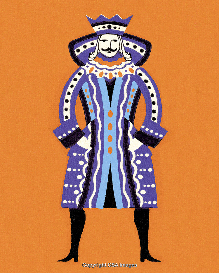 Stylized Illustration of a Playing Card King on an Orange Background