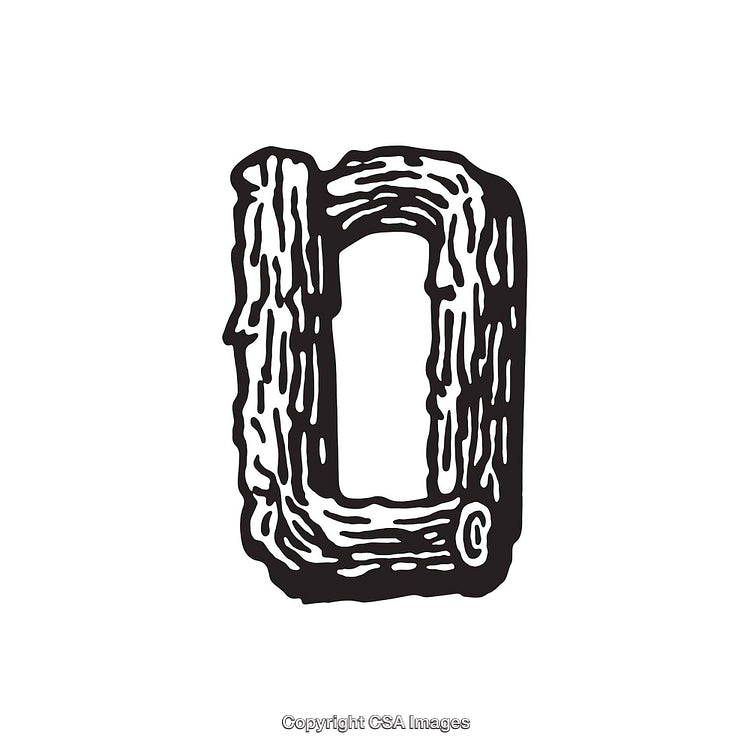 Wood Textured Letter O in Monochrome Artistic Design