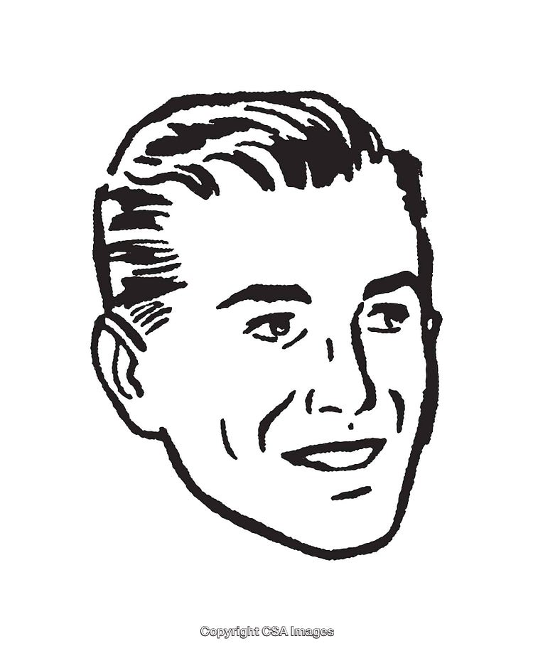 Black And White Line Art of Smiling Male Face Portrait
