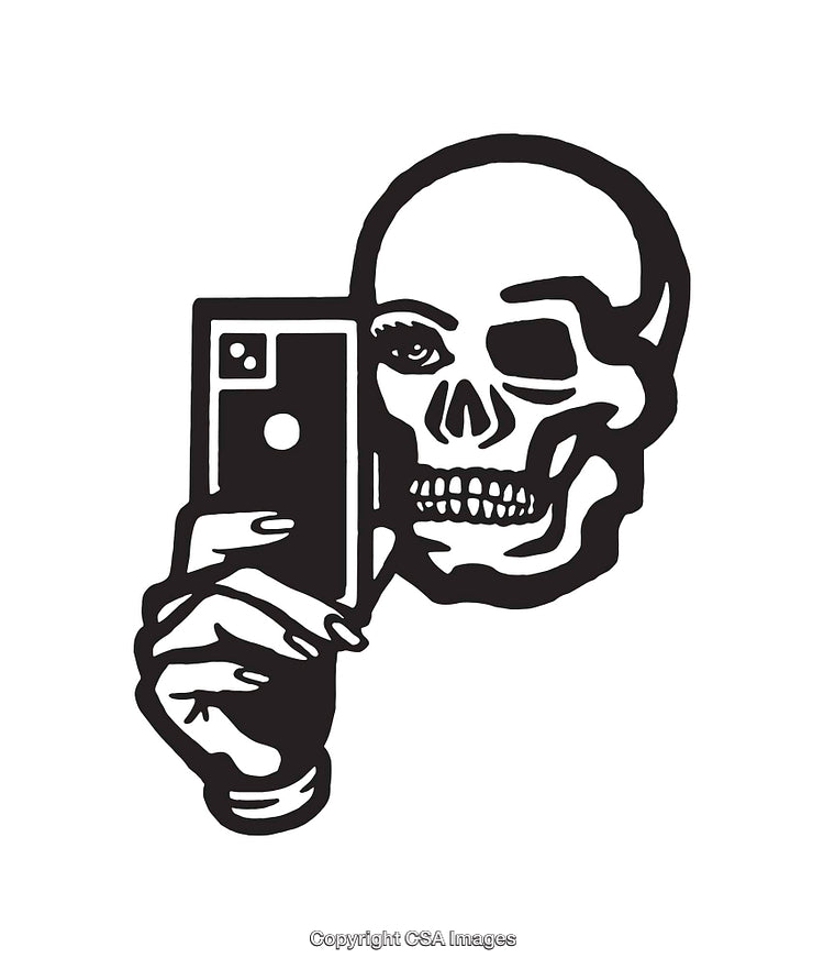 Illustration of a Skull Taking a Selfie with a Smartphone