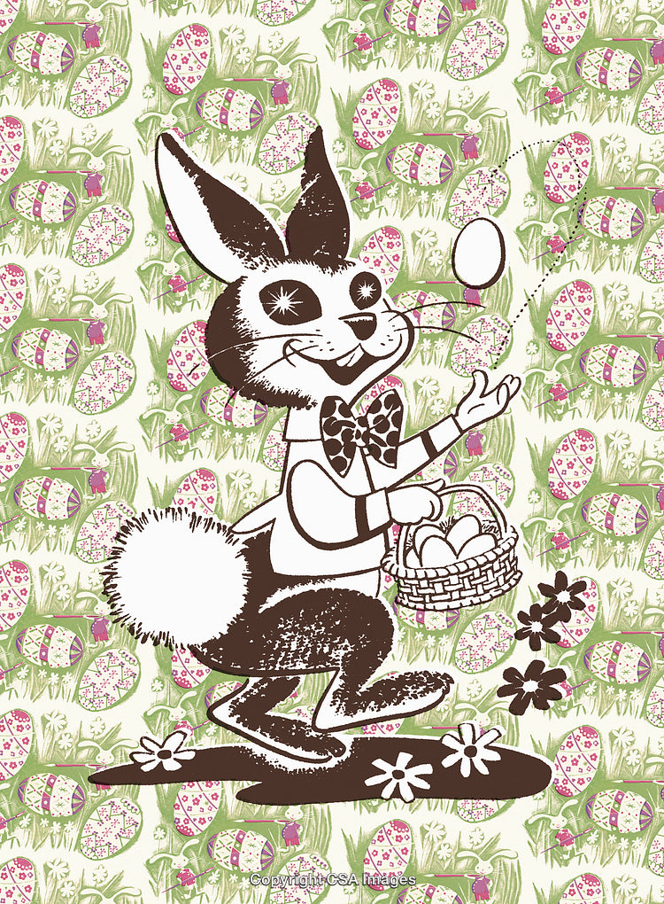 Whimsical Easter Bunny Illustration With Decorative Eggs Background