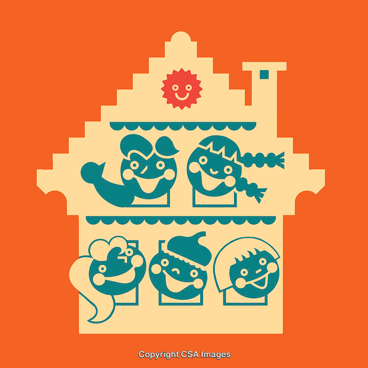 Bright Illustration of Smiling People in a Gingerbread House Design