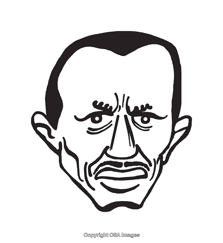 Black and White Line Art Character Face with Expressive Features