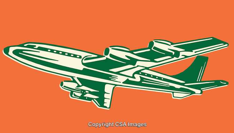 Colorful Retro Airplane Illustration on a Bold Orange Background
