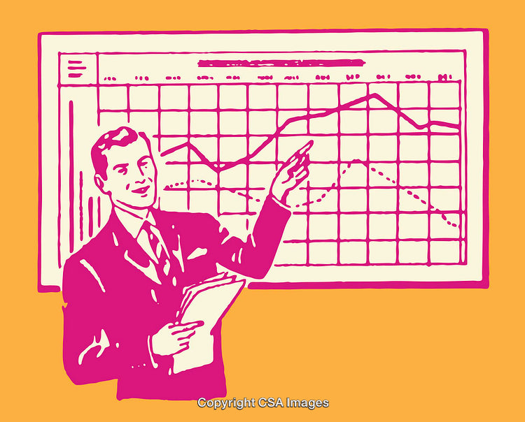 Vintage Color Illustration of Man Presenting Graph with Analysis