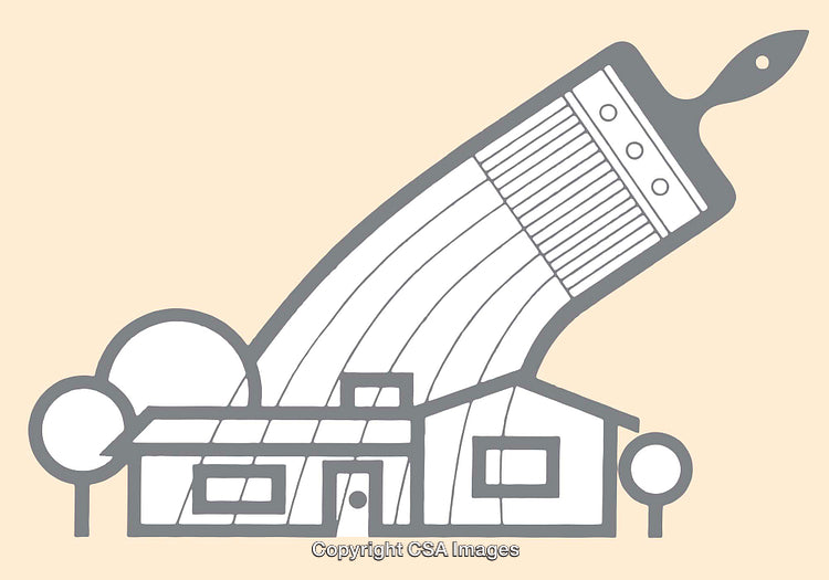 Illustrated House with Paintbrush Symbolizing Home Renovation Concept
