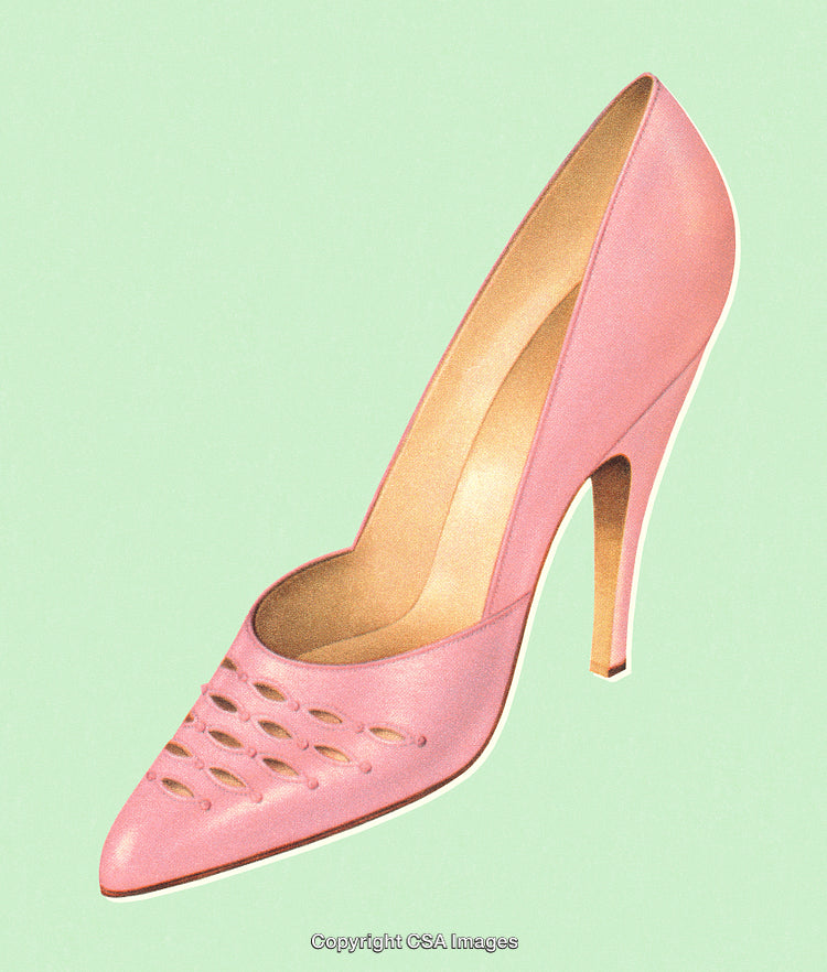 Stylish Pink High Heel Stiletto Shoe with Cutout Details on Green Background