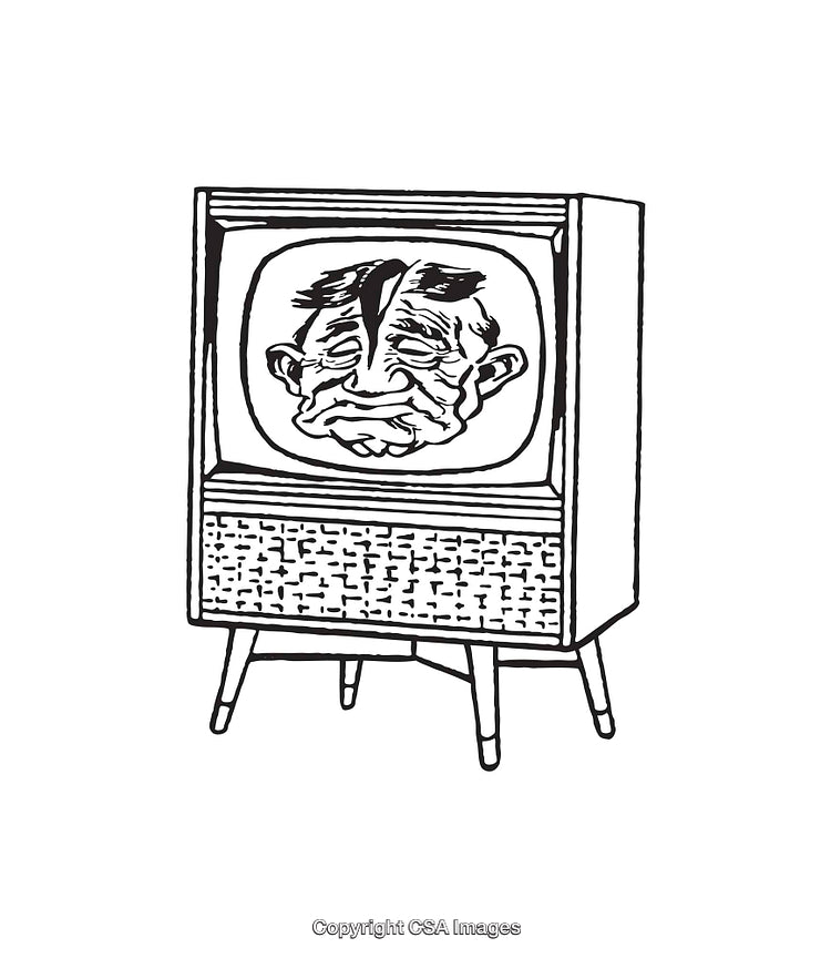 Retro Television Illustration Featuring a Stylized Face in Black and White