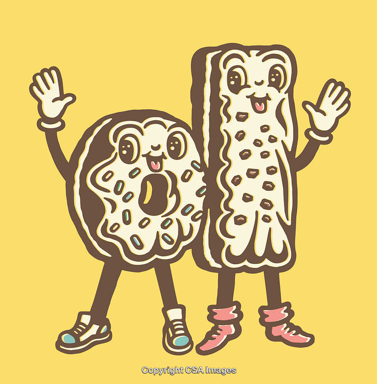 Cute Cartoon Characters Depicting Snacks With Friendly Smiles on Bright Background