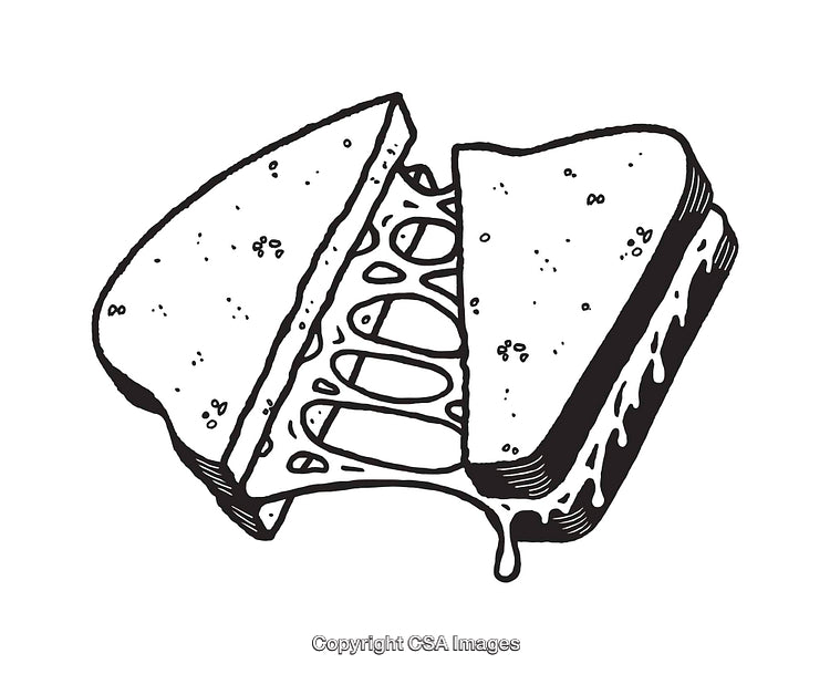 Hand-Drawn Line Art of a Melting Cheese Sandwich