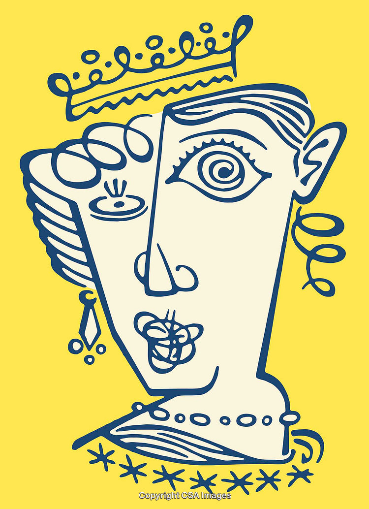 Abstract Line Art Illustration of a Regal Character on Yellow Background