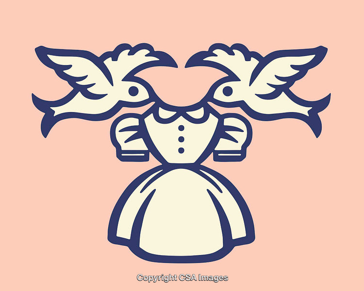 Illustration of a Dress with Doves on a Light Pink Background