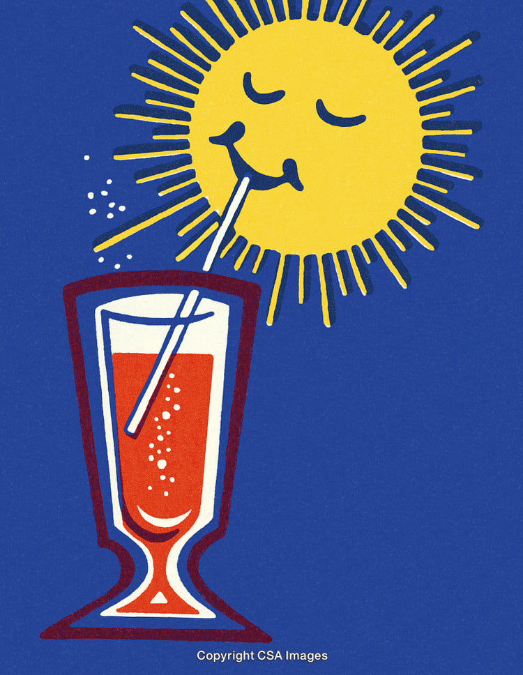 Playful Sun Enjoying a Refreshing Beverage With a Cheerful Summer Vibe