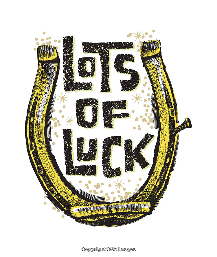 Golden Horseshoe With Lots of Luck Text and Festive Sparkles