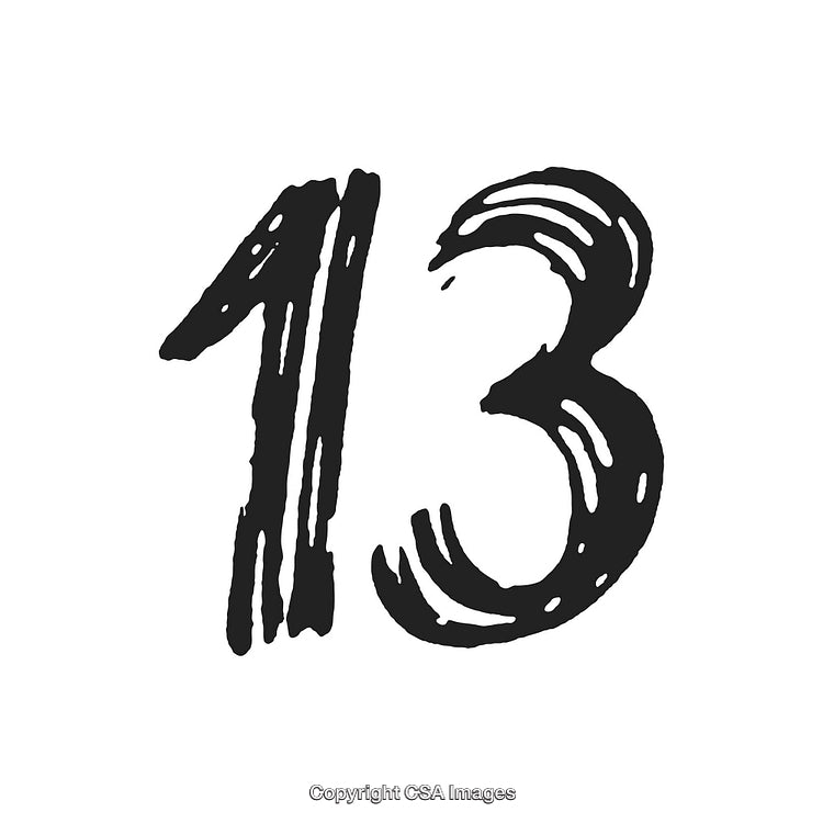 Hand-Drawn Number Thirteen in Artistic Black Brushstroke Style