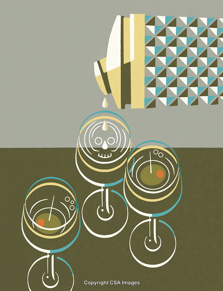 Abstract Illustration of Liquid Pouring Into Glasses with Dramatic Elements