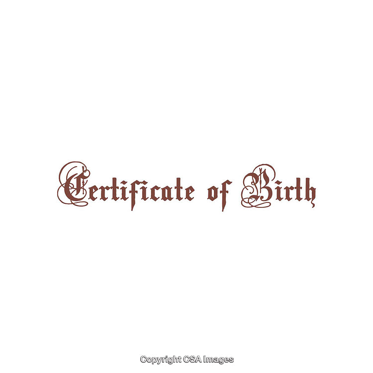 Vintage Script Certificate of Birth Text on White Background