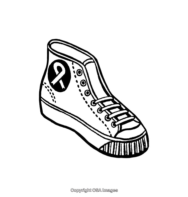 Black and White Line Art Illustration of a Sneaker with Ribbon Design