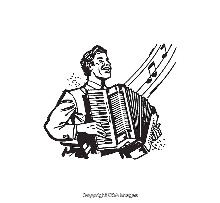 Illustration of Musician Playing Accordion with Noted Background