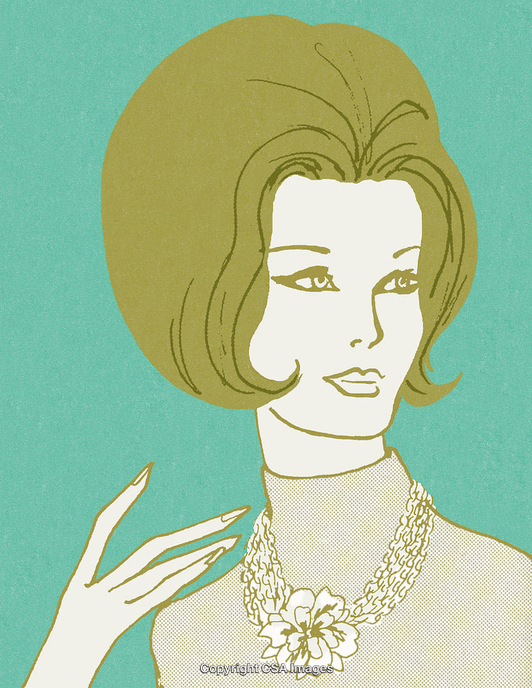 Retro Illustration of Woman with Stylish Hair and Elegant Jewelry