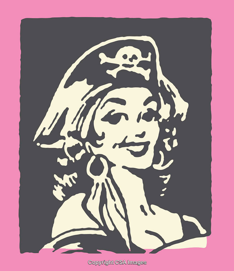 Stylized Pop Art Illustration of a Female Pirate With Hat and Earring
