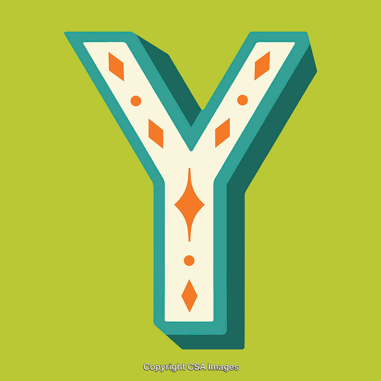 Stylized Letter Y with Decorative Accents on Green Background