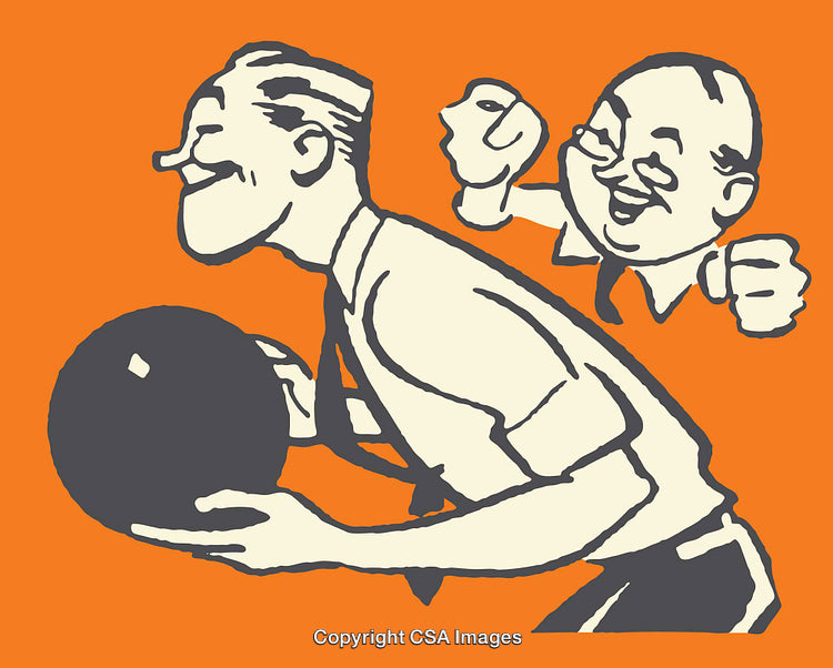 Vintage Illustration of Two Men Enjoying a Bowling Game Together
