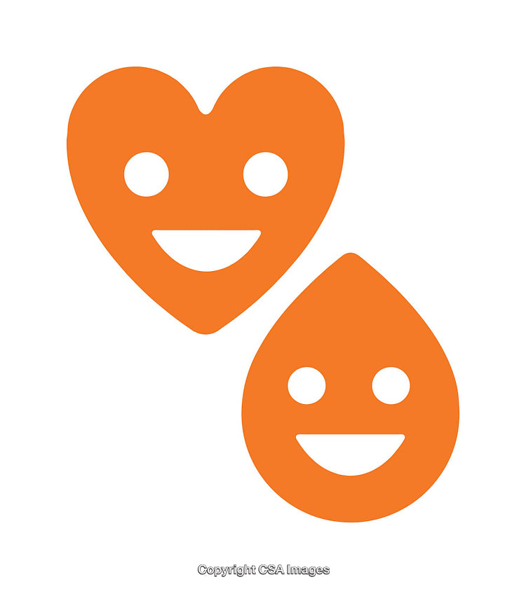 Orange Smiling Icons of Heart and Droplet Shapes with Positive Vibes