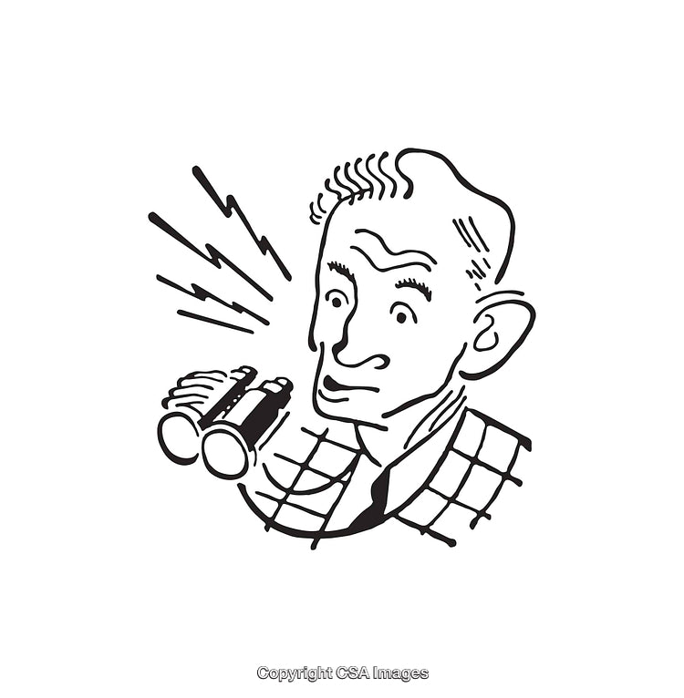 Retro Black and White Illustration of Man Holding Binoculars