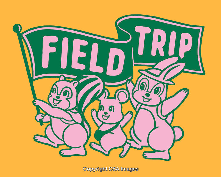 Playful Cartoon Animals with a Field Trip Banner on Bright Background