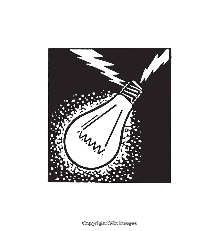 Vintage Black and White Illustration of a Radiating Light Bulb Symbol