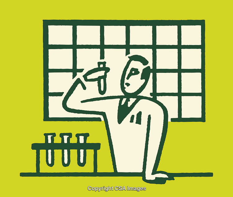 Scientist Examining Test Tube in Laboratory Line Art Illustration