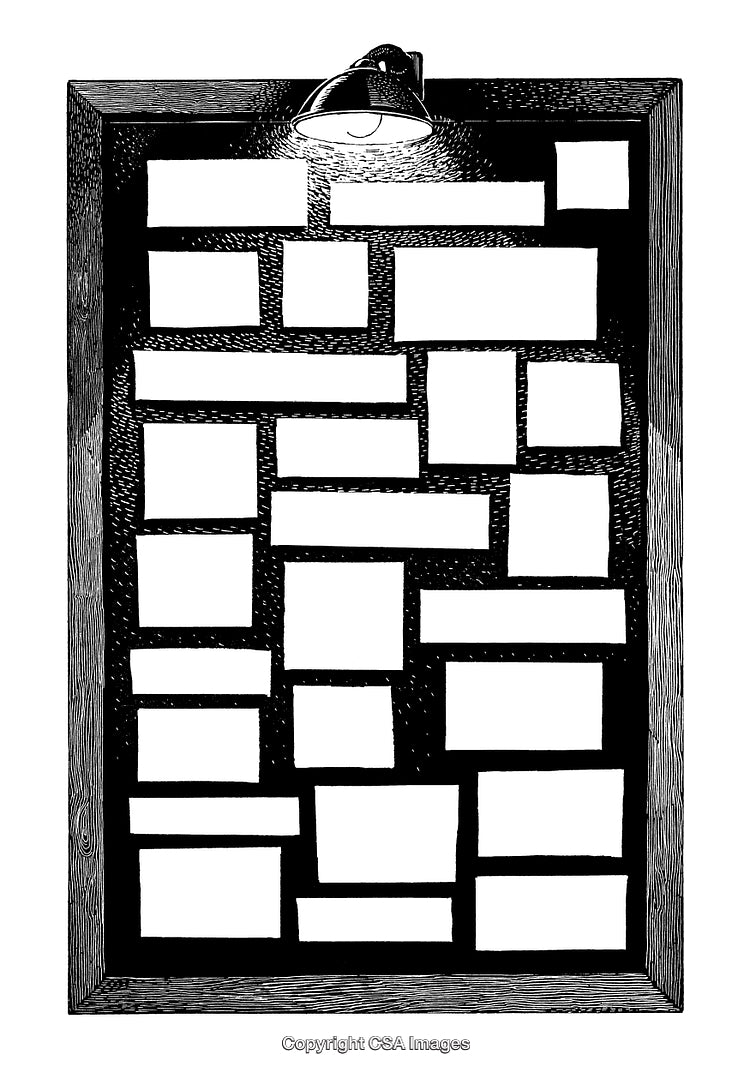 Black and White Frame Illustration with Geometric Patterns and Highlights