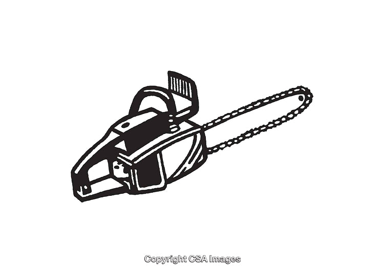 Black and White Line Art Illustration of a Chainsaw